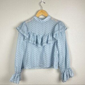 Zara Top Womens Small Swiss Dot Ruffled Blouse Romantic